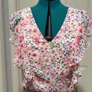 CeCe Multicolor Floral Ruffle Blouse